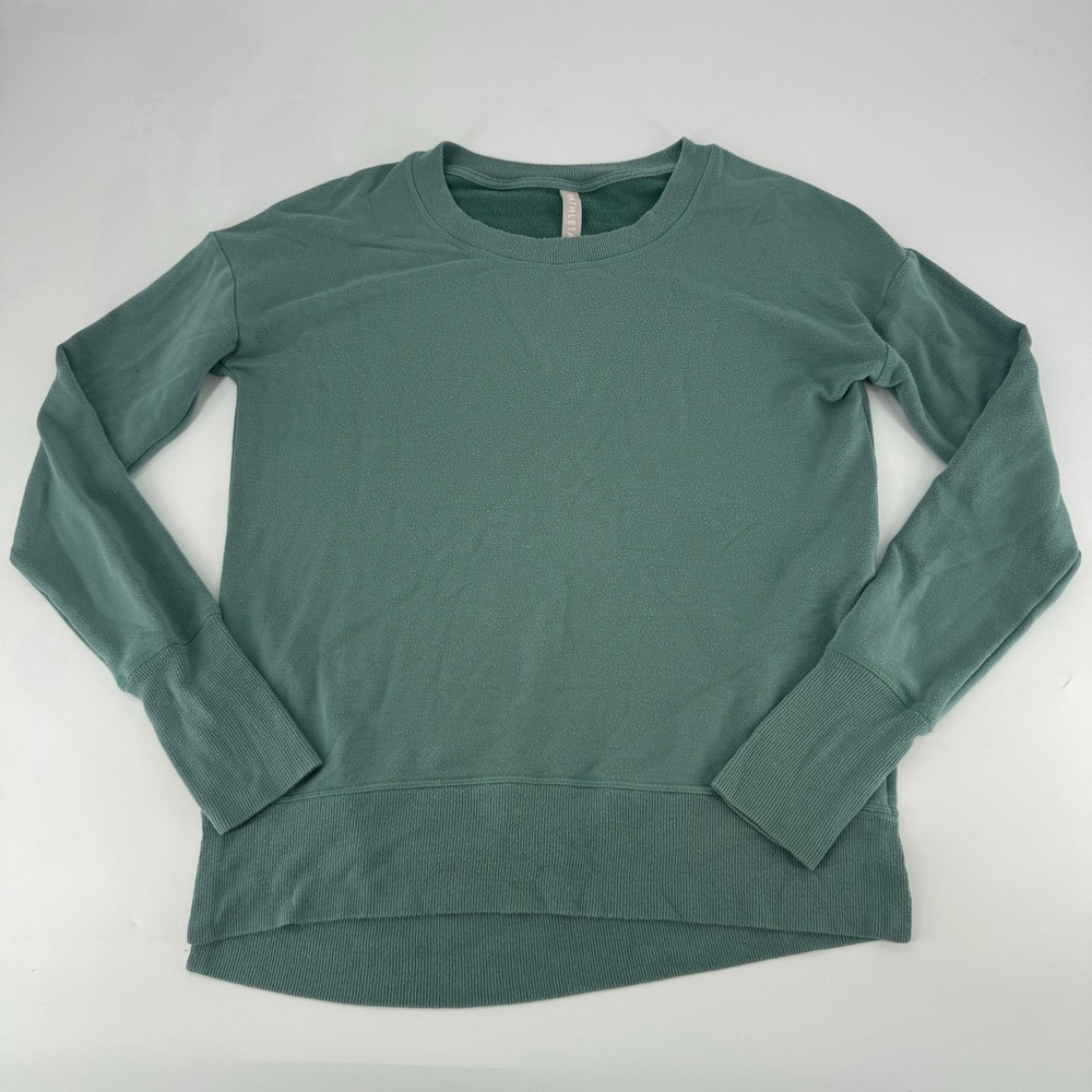 Athleta Womens XXS Coaster Luxe Sweatshirt Teal Green Fleece Pullover Crewneck